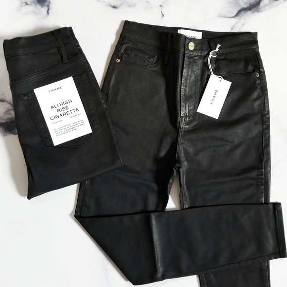 Frame Ali High Rise Cigarette Jean in Noir Coated - Picture 2 of 14